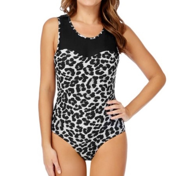 Niptuck Swim Black Mesh & Leopard One Piece Swim - Picture 1 of 11